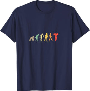 Retro Gym Motivation Gift Funny Bodybuilding Evolution Vintage , Black, Small, Short Sleeve T-Shirt - T-Shirt | Navy