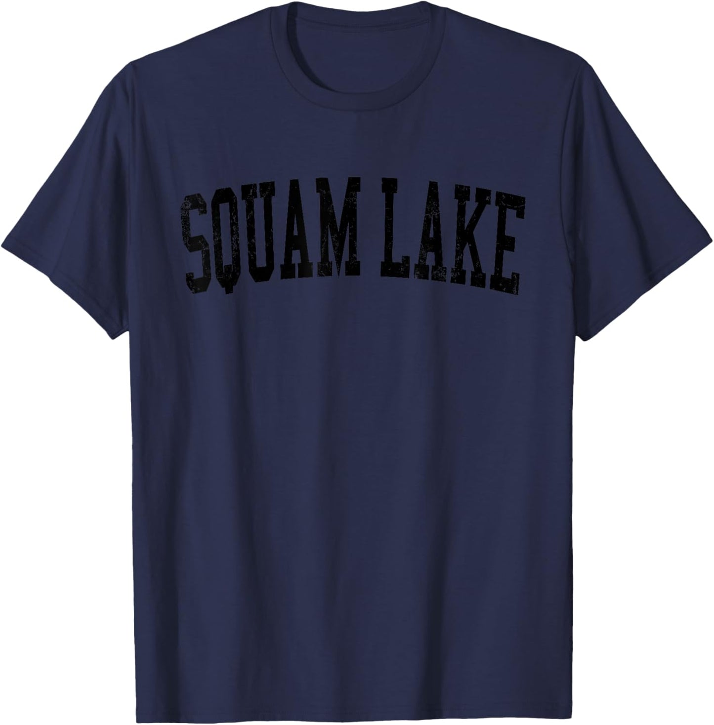 Vintage Squam Lake Distressed Black Varsity Style T-Shirt - T-Shirt | Navy