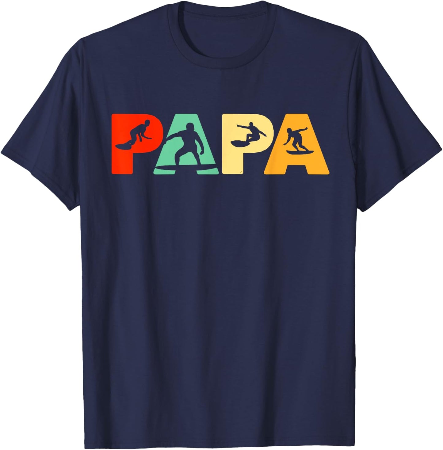 Surf Dad, Retro Dad Surf Father Gift T-Shirt - T-Shirt | Navy