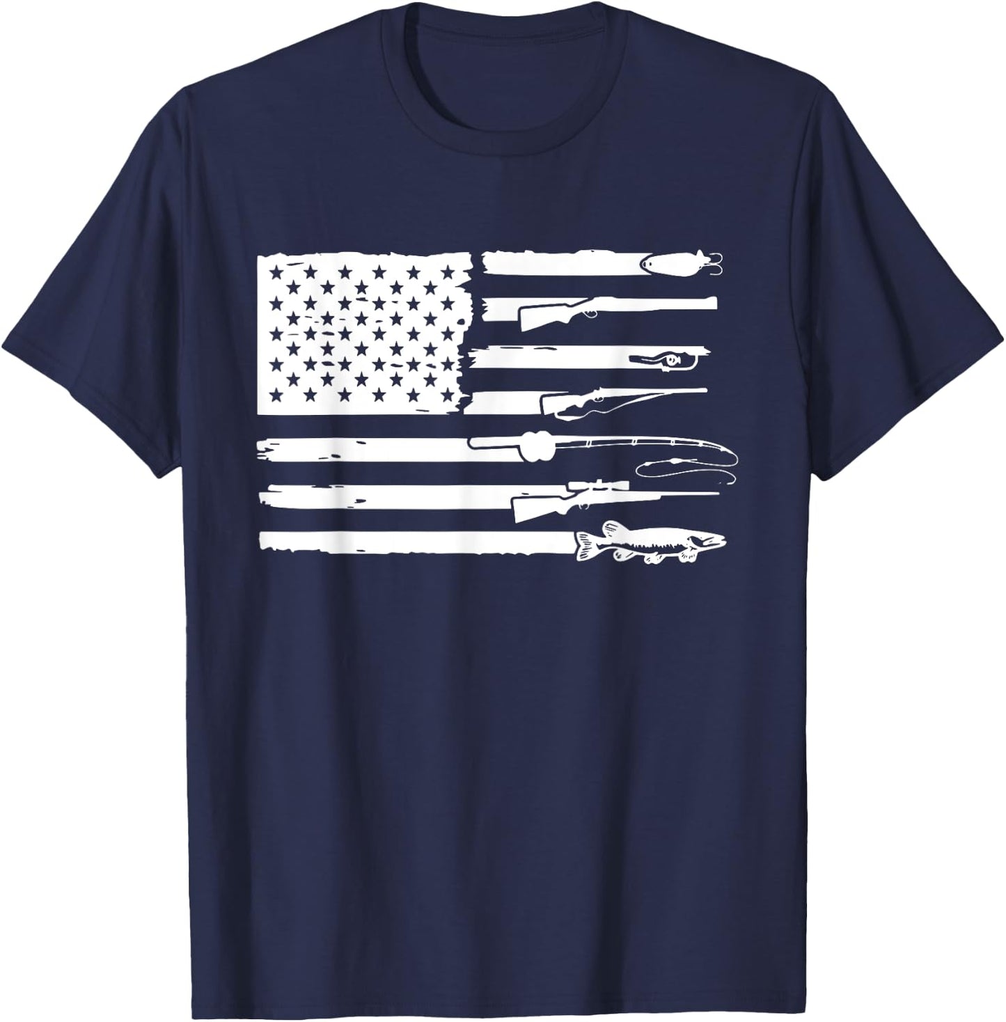 Hunting and Fishing Flag Hunter Fisher Gift T-Shirt - T-Shirt | Navy