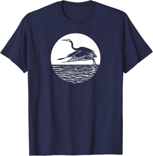 Great Graceful Blue Heron Flying in front of Sun T-Shirt - T-Shirt | Navy