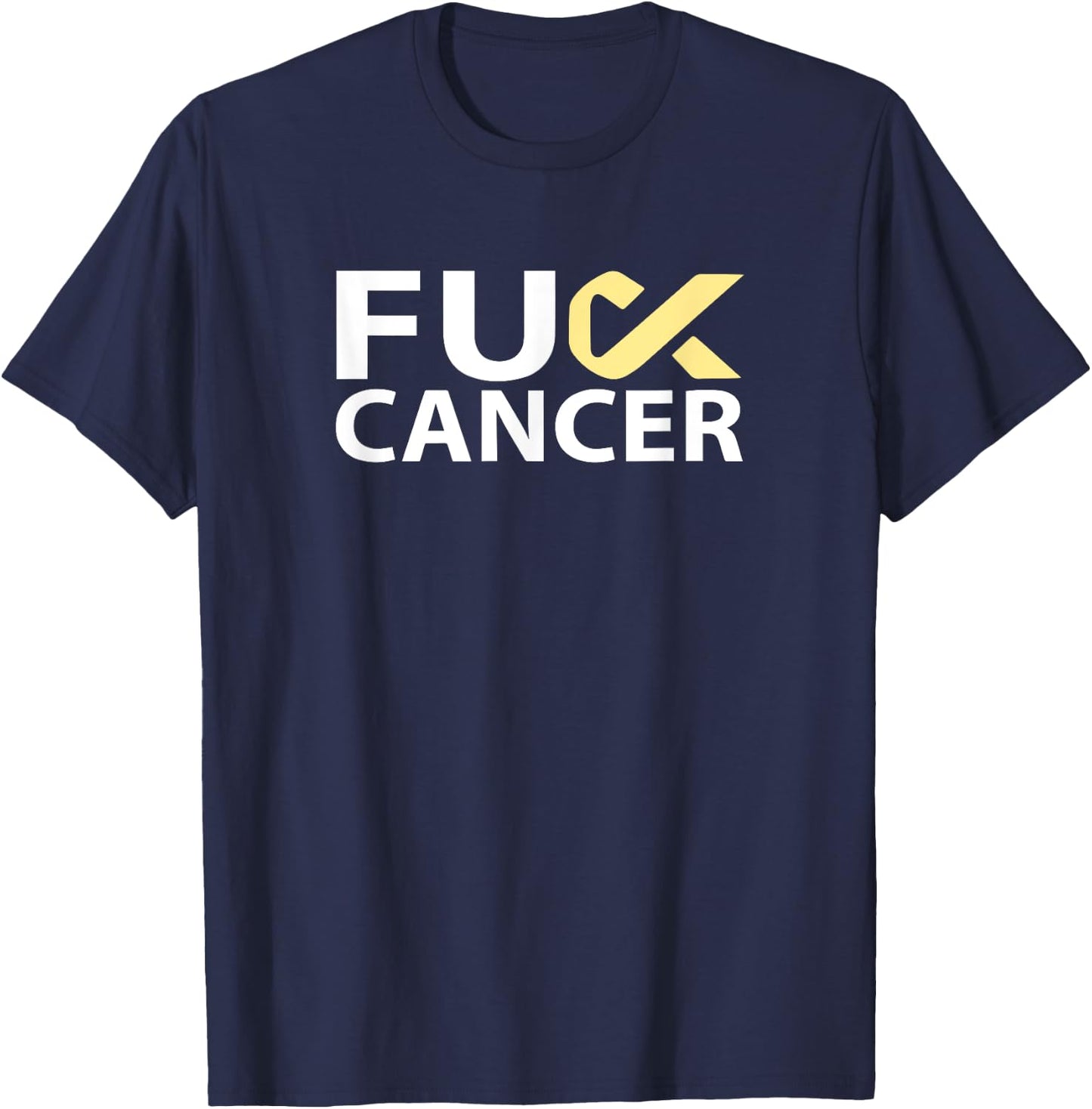 Fuck Bone Cancer F U FU Yellow Ribbon Cancer Awareness T-Shirt - T-Shirt | Navy