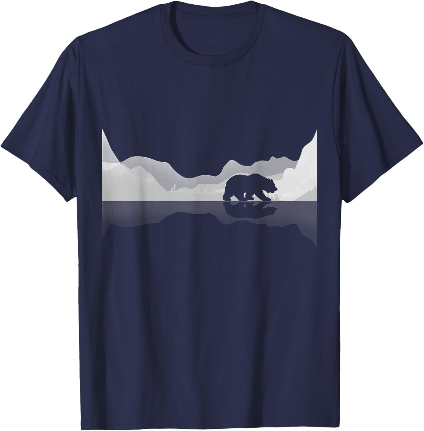 Trees Reflection Wildlife Nature Animal Bear Outdoor Forest T-Shirt - T-Shirt | Navy