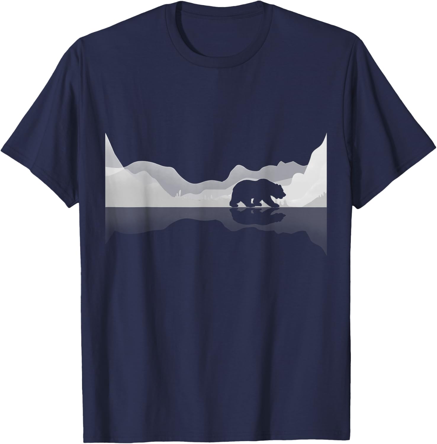 Trees Reflection Wildlife Nature Animal Bear Outdoor Forest T-Shirt - T-Shirt | Navy