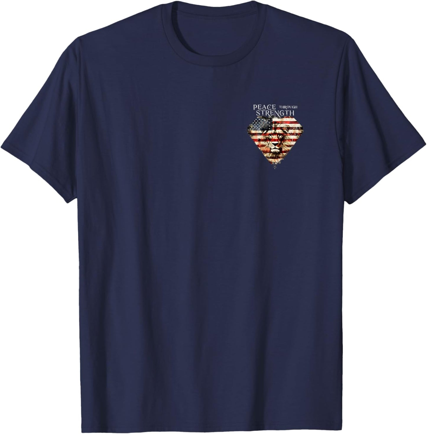 USA Flag Trump Peace Through Strength Lion Patriot Merch Kids Men T-Shirt - T-Shirt | Navy