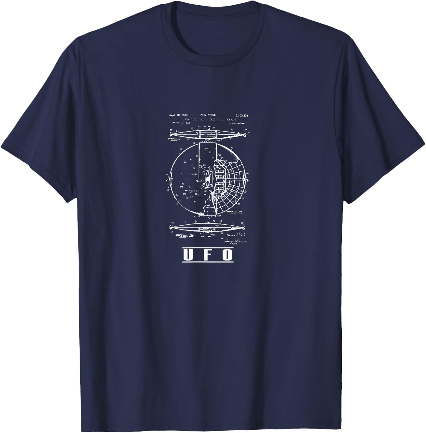 Alien UFO Ship Blueprint T-Shirt - T-Shirt | Navy