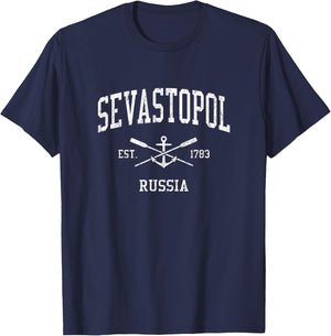 Sevastopol Vintage Crossed Oars & Boat Anchor Sports T-Shirt - T-Shirt | Navy