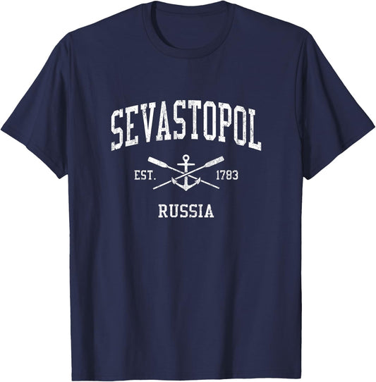 Sevastopol Vintage Crossed Oars & Boat Anchor Sports T-Shirt - T-Shirt | Navy