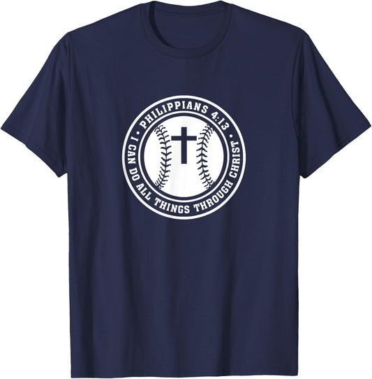 Philippians 4:13 Christian Baseball Cross Jesus Saves Christ T-Shirt - T-Shirt | Navy