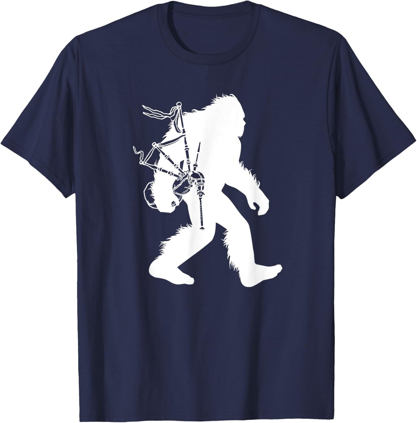 Bigfoot Bagpipes Irish Cryptid Scottish Sasquatch Bagpiper T-Shirt - T-Shirt | Navy