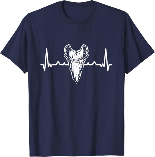 Carcharocles Megalodon Teeth Meg Heartbeat Megalodon T-Shirt - T-Shirt | Navy