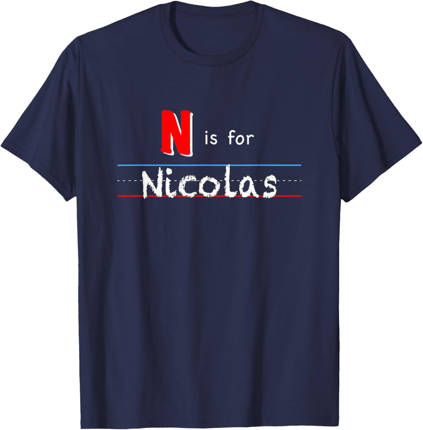 N Is For Nicolas, boys custom personalized name kids school T-Shirt - T-Shirt | Navy