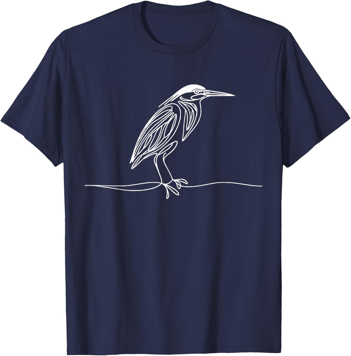 Line Art Bird Ornithologist Green Heron T-Shirt - T-Shirt | Navy