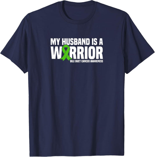 My Husband is a Warrior Bile Duct Cancer Awareness T-Shirt - T-Shirt | Navy