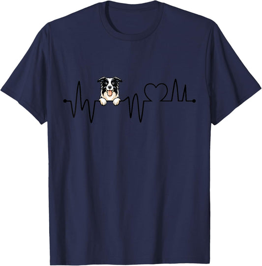 Border Collie Heartbeat - Men Women Kids Border Lover T-Shirt - T-Shirt | Navy
