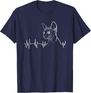 Sphynx Cat Heartbeat Funny Feline Lover Gift Men Women Kids T-Shirt - T-Shirt | Navy
