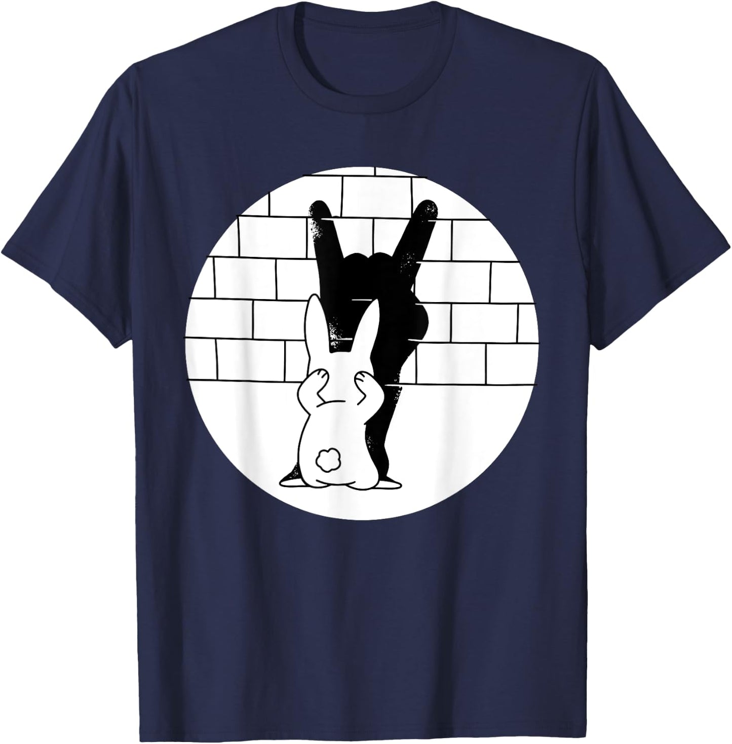 Funny Rabbit Bunny Animal Shadow Puppet T-Shirt - T-Shirt | Navy