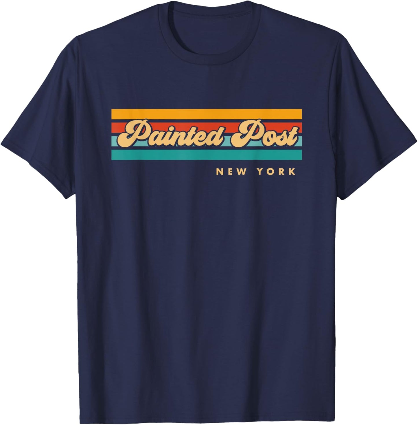 Vintage Sunset Stripes Painted Post, New York T-Shirt - T-Shirt | Navy