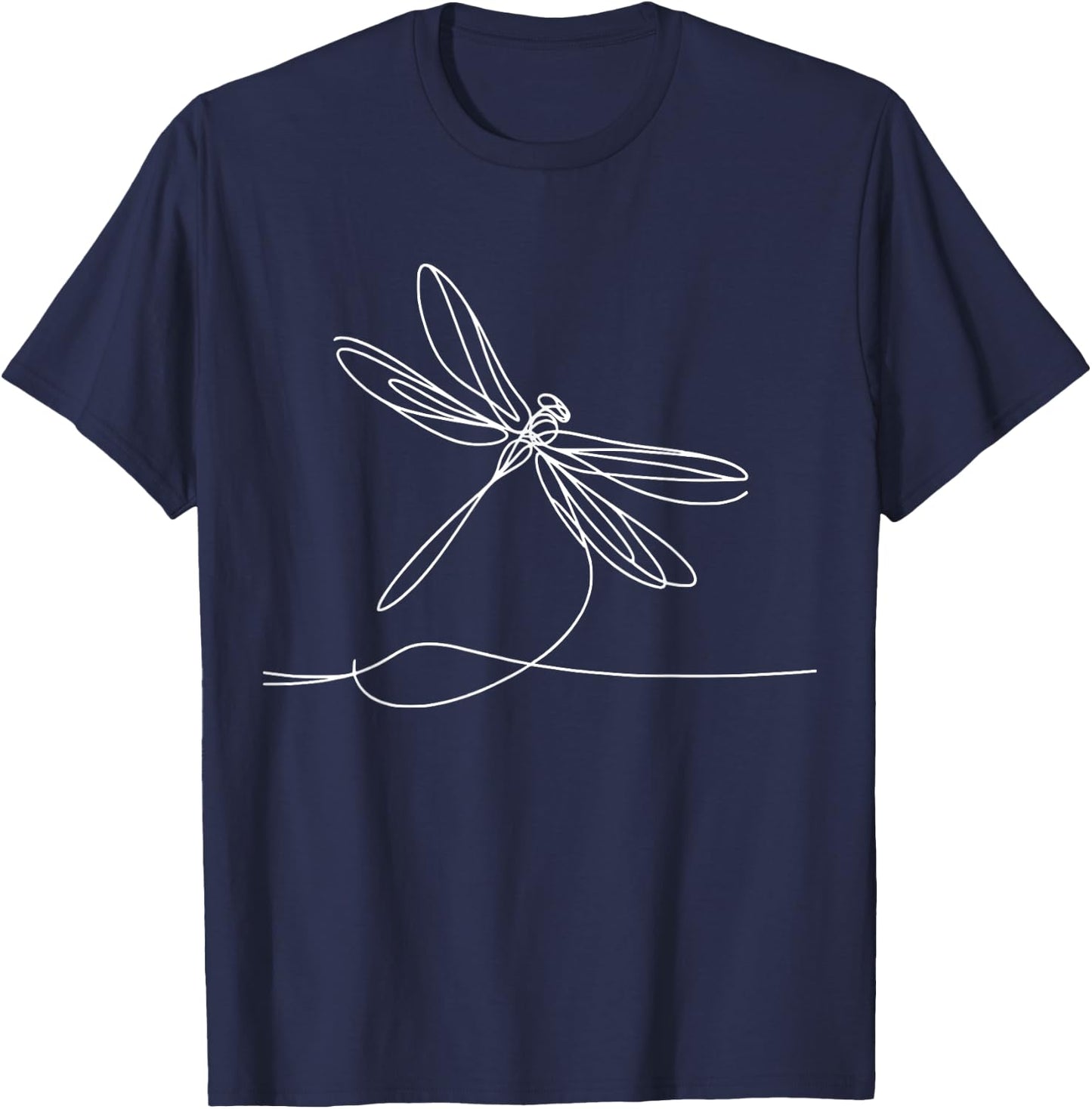 Elegant Line Art Simple Drawing Artwork Dragonfly T-Shirt - T-Shirt | Navy