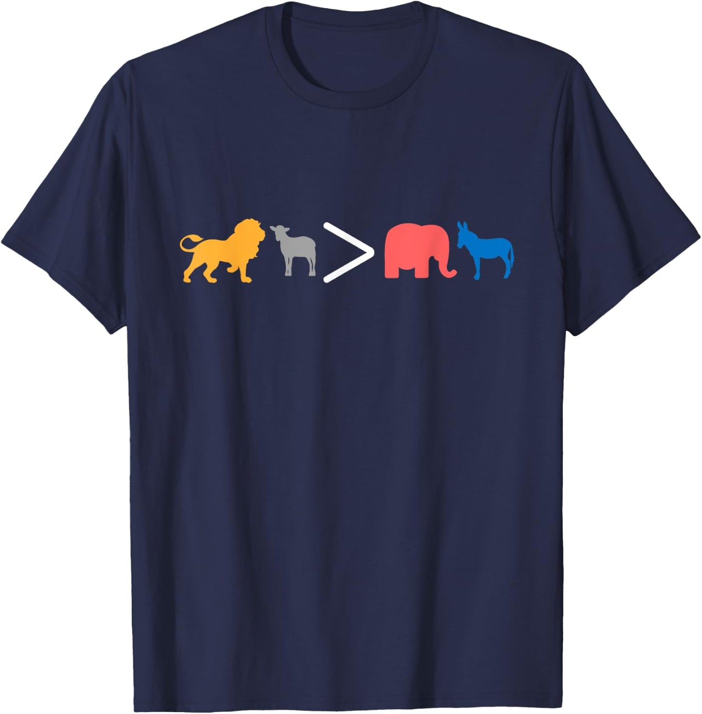 Christian Lion Lamb greater than Republican and Democrat T-Shirt - T-Shirt | Navy