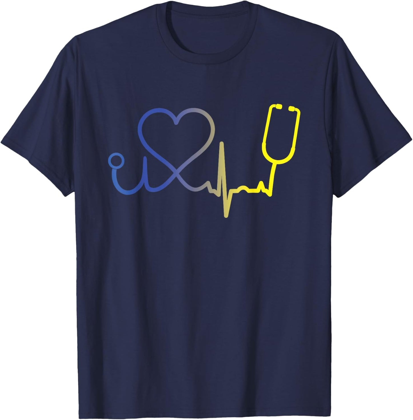 Heartbeat Down Syndrome Awareness Nurse Heart T-Shirt - T-Shirt | Navy