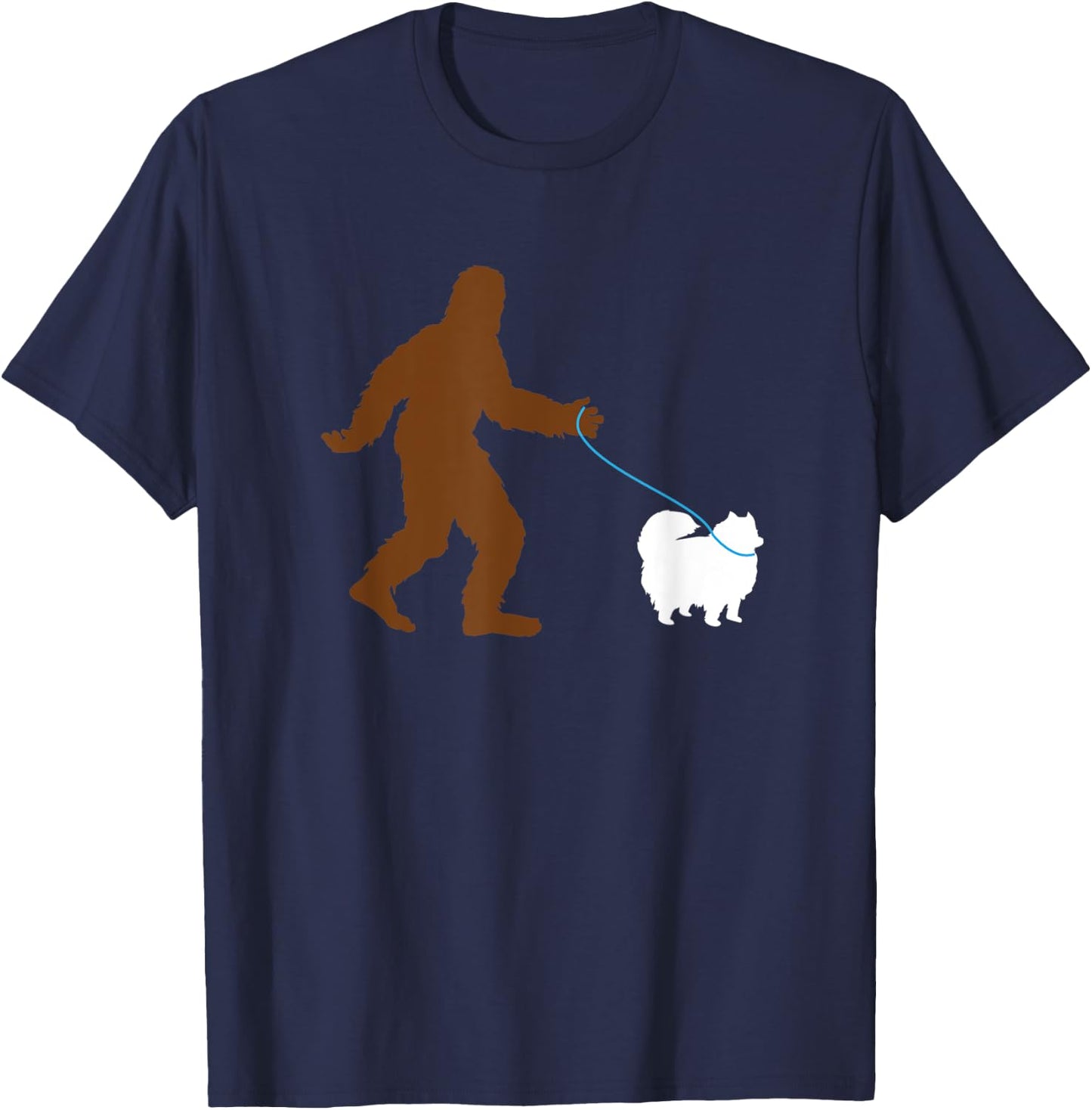 Bigfoot Walking Pomeranian Dog Gift Sasquatch Pet Owner Cute T-Shirt - T-Shirt | Navy