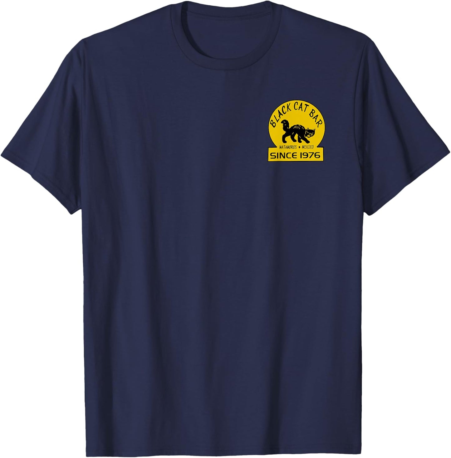 Front Pocket Logo ONLY Black Cat Bar “Black Cat’s” T-Shirt - T-Shirt | Navy