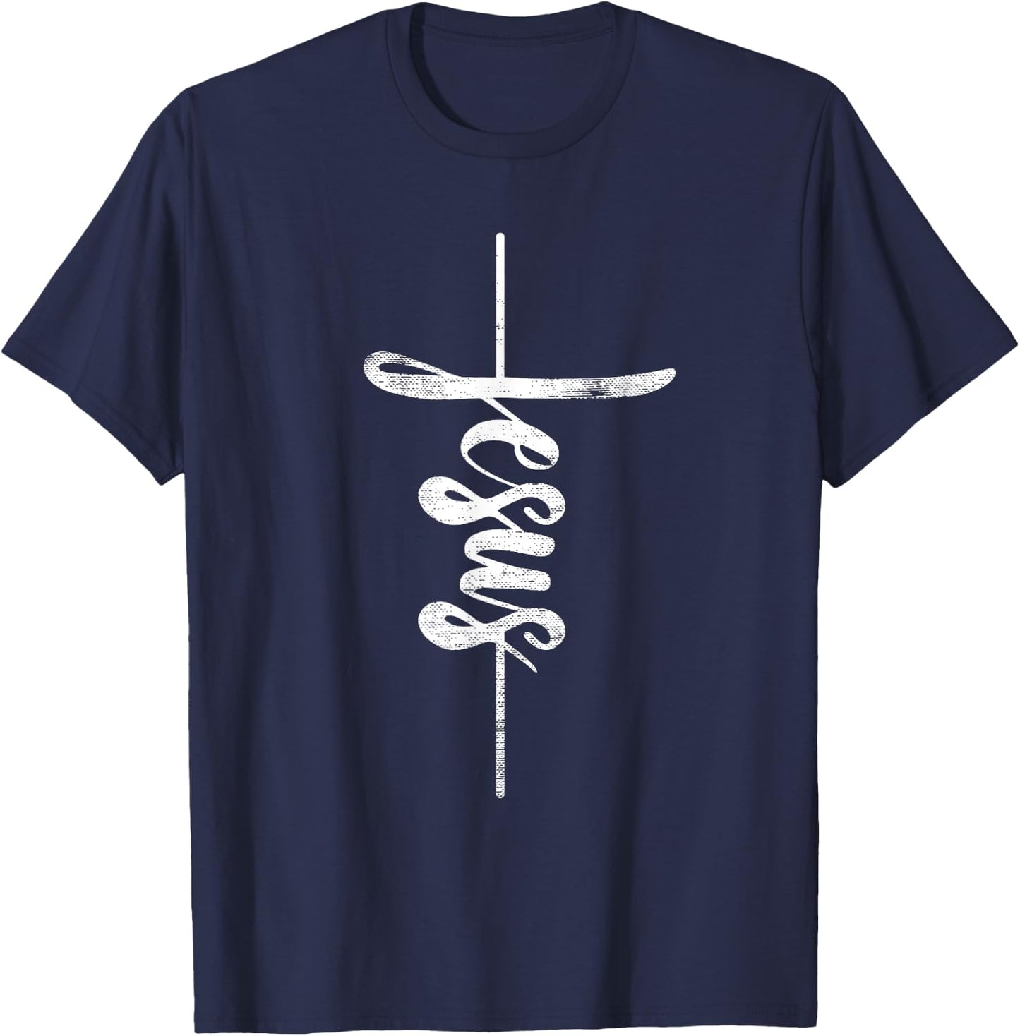 Jesus Christian Cross Art Cursive Inspiring Gift Men Women T-Shirt - T-Shirt | Navy