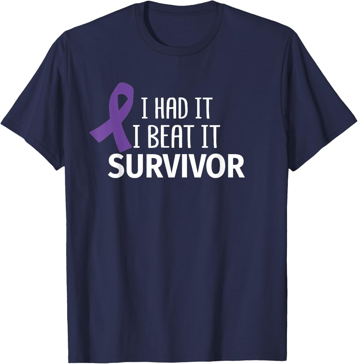 Pancreatic Cancer I Had It I Beat It Survivor Purple Ribbon T-Shirt - T-Shirt | Navy
