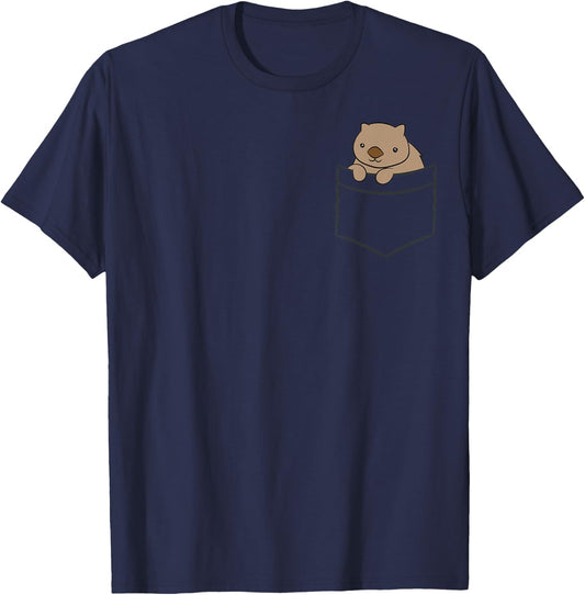 Cute Wombat And Wombat Gifts Baby Wombat In The Pocket -Adults, -Kids Black Short Sleeve T-Shirt - T-Shirt | Navy