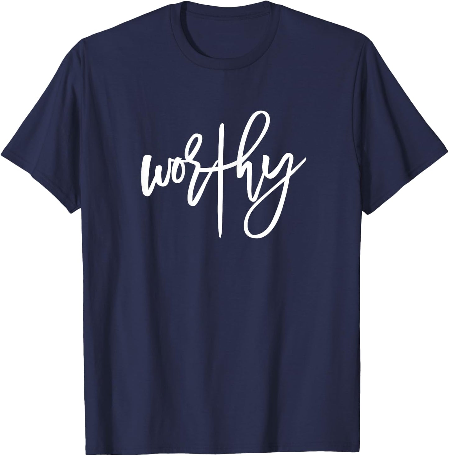 Worthy Cross Design Inspirational Saying Women Empowerment T-Shirt - T-Shirt | Navy