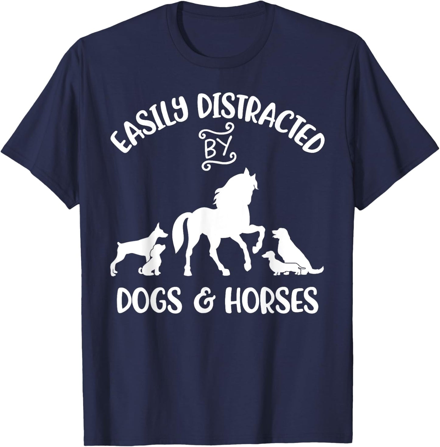 Easily Distracted By Dogs and Horses Women Kids Horse Girl T-Shirt - T-Shirt | Navy
