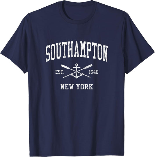 Southampton NY Vintage Crossed Oars & Boat Anchor Sports T-Shirt - T-Shirt | Navy