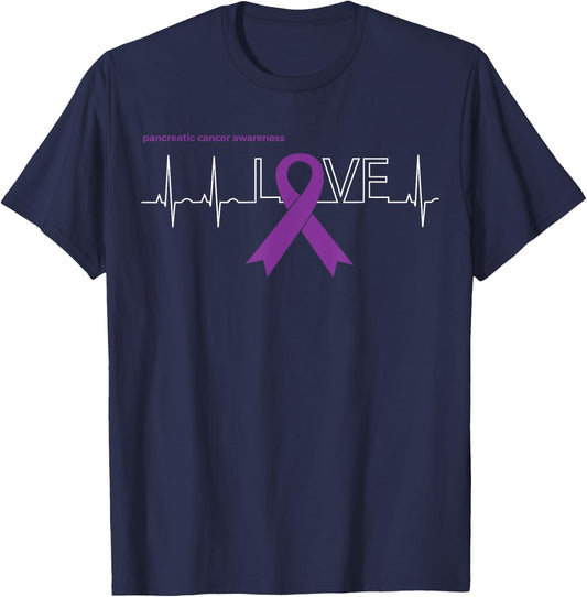 LOVE Ribbon Products Shirts for Pancreatic Cancer Awareness T-Shirt - T-Shirt | Navy
