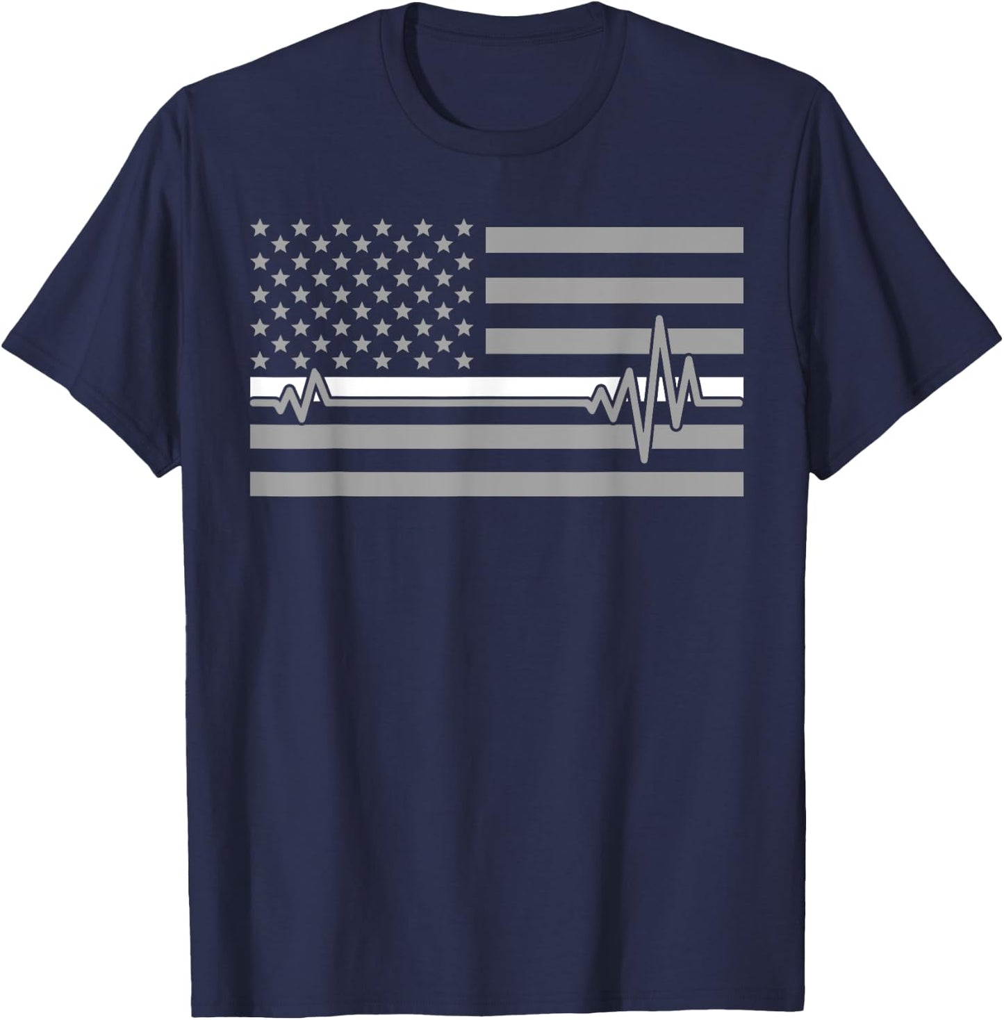 Thin Line In White Us Flag Heartbeat Paramedic Love Shirt T-Shirt - T-Shirt | Navy