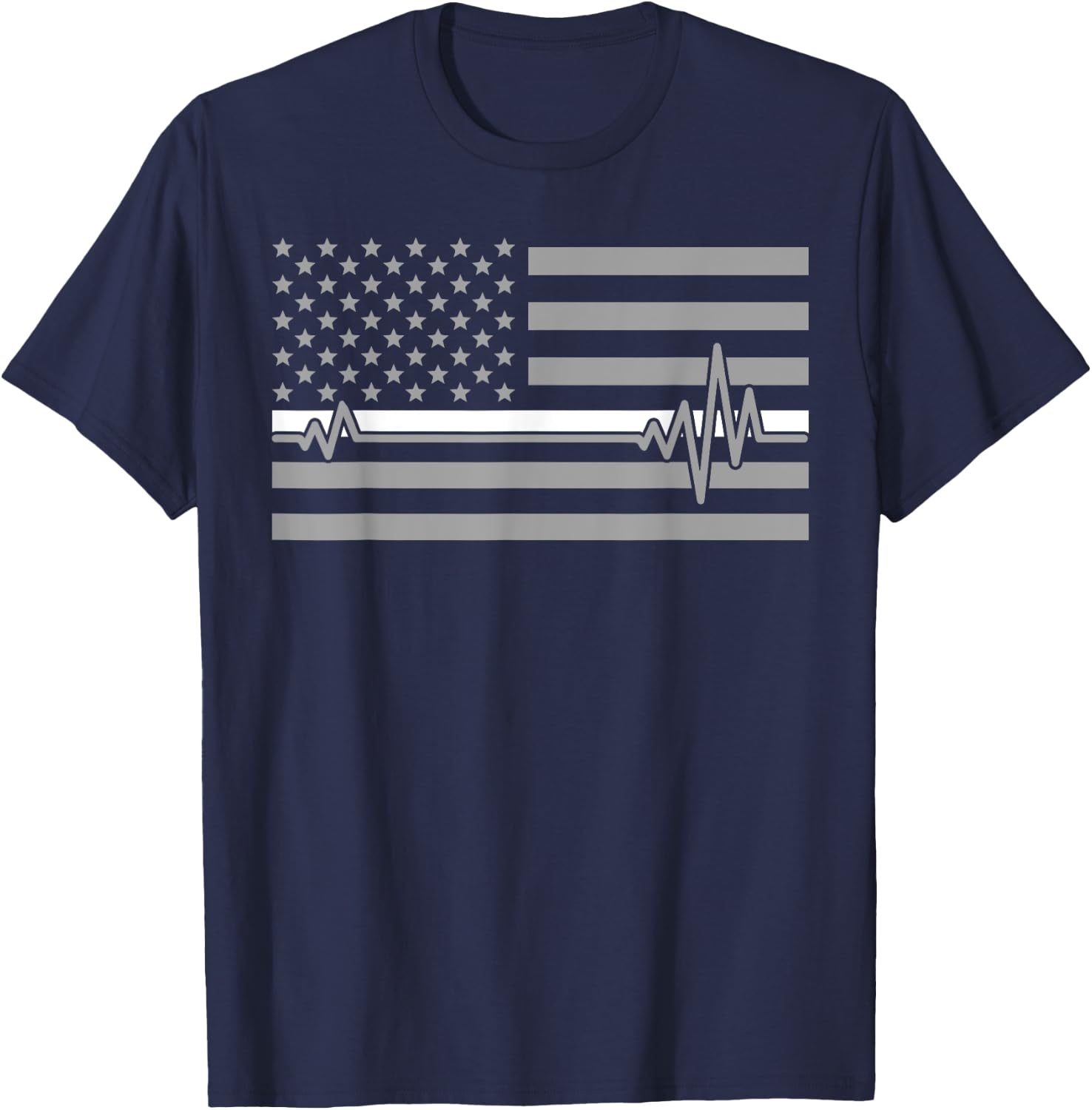 Thin Line In White Us Flag Heartbeat Paramedic Love Shirt T-Shirt - T-Shirt | Navy