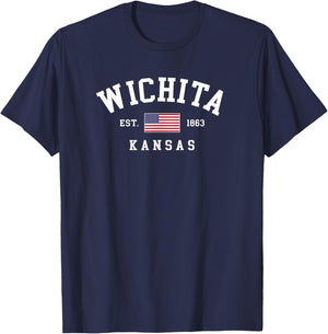 Vintage Wichita Kansas Souvenir July 4th US Flag Travel T-Shirt - T-Shirt | Navy