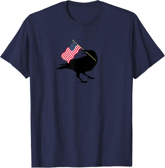 Patriotic Blackbird Crow with American Flag for Bird Lovers T-Shirt - T-Shirt | Navy