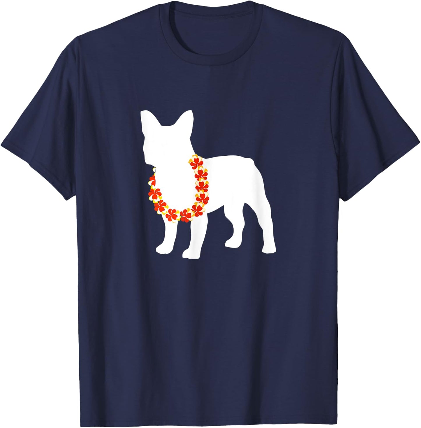 Frenchie French Bulldog Aloha Hawaiian Lei Dog Men Women Kids T-Shirt - T-Shirt | Navy