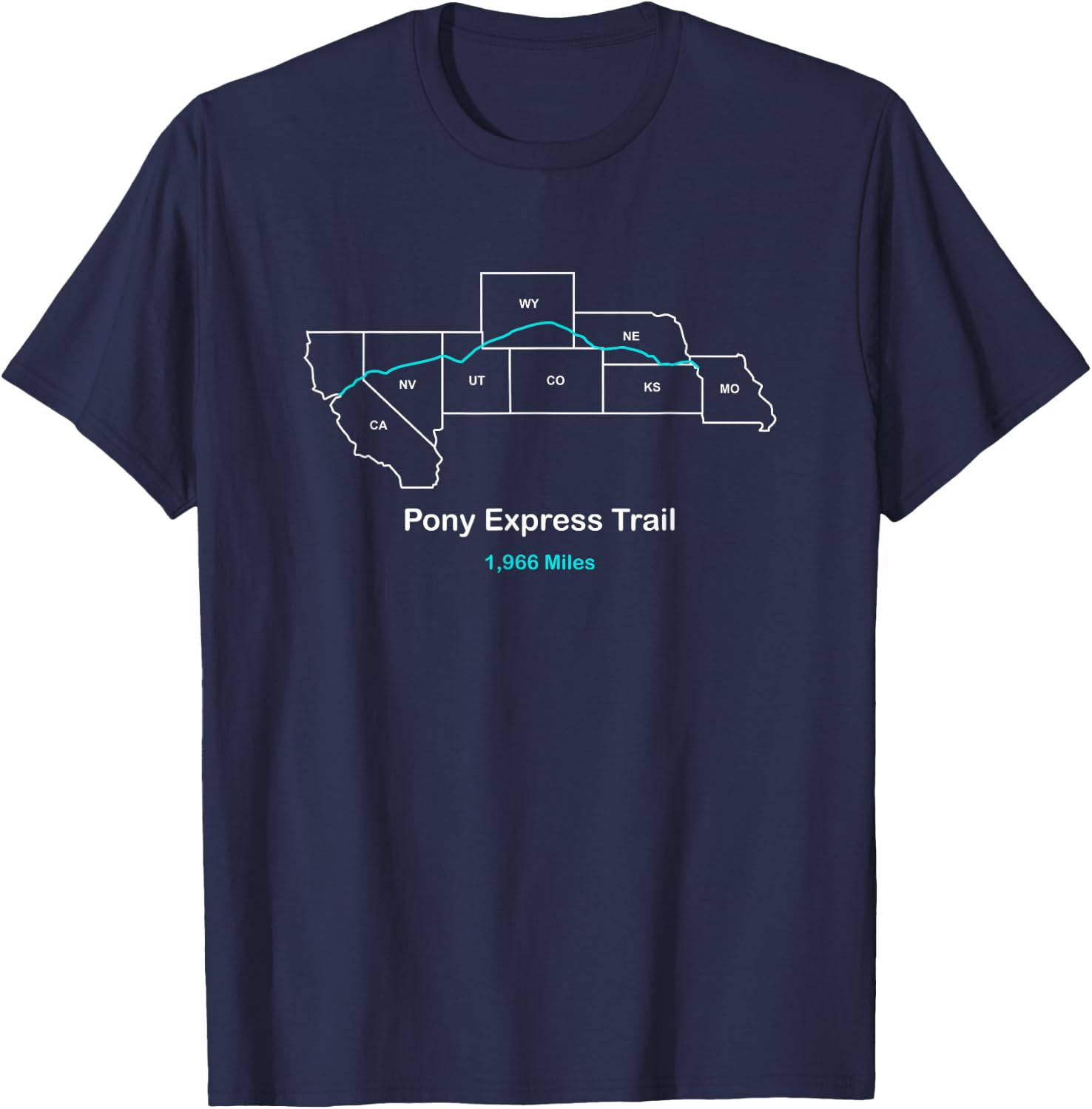 Route Map of Pony-Express Trail, National Historic Trail T-Shirt - T-Shirt | Navy