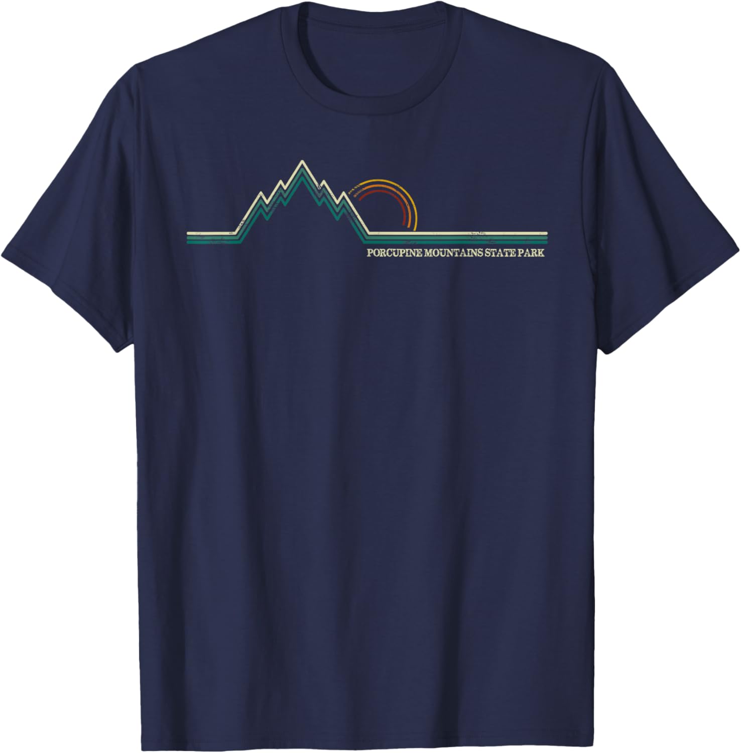 Porcupine Mountains Wilderness State Park Mountain Retro T-Shirt - T-Shirt | Navy