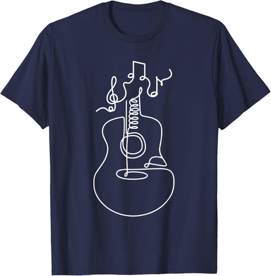 Music Guitar Line Art Abstract Minimalist Musician Gifts T-Shirt - T-Shirt | Navy