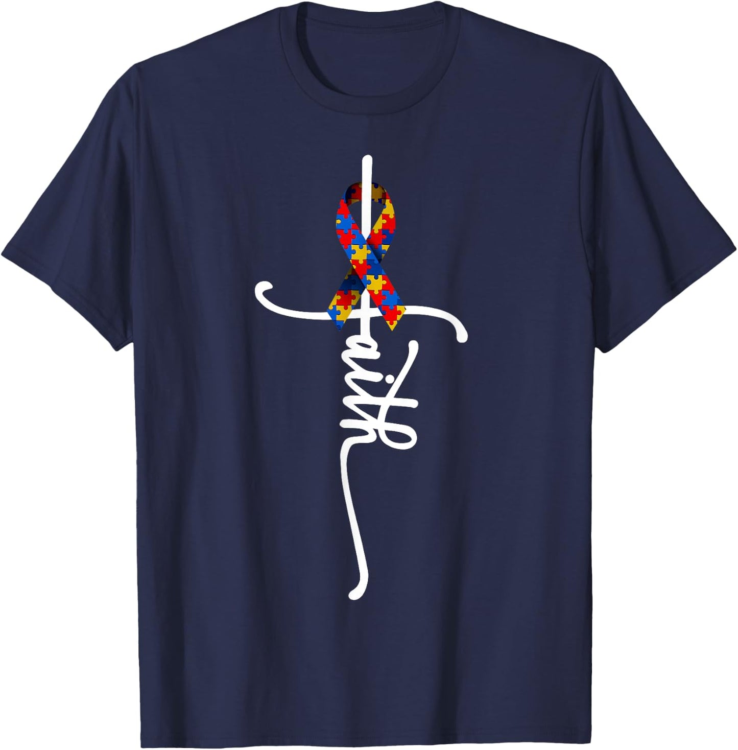 Autism Faith Cross Autism Autistic Gifts Autism Awareness T-Shirt - T-Shirt | Navy