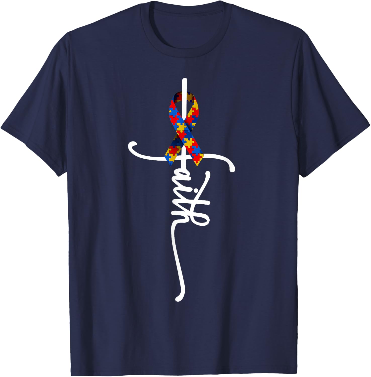 Autism Faith Cross Autism Autistic Gifts Autism Awareness T-Shirt - T-Shirt | Navy