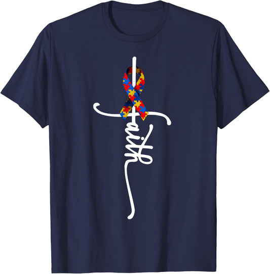 Autism Faith Cross Autism Autistic Gifts Autism Awareness T-Shirt - T-Shirt | Navy
