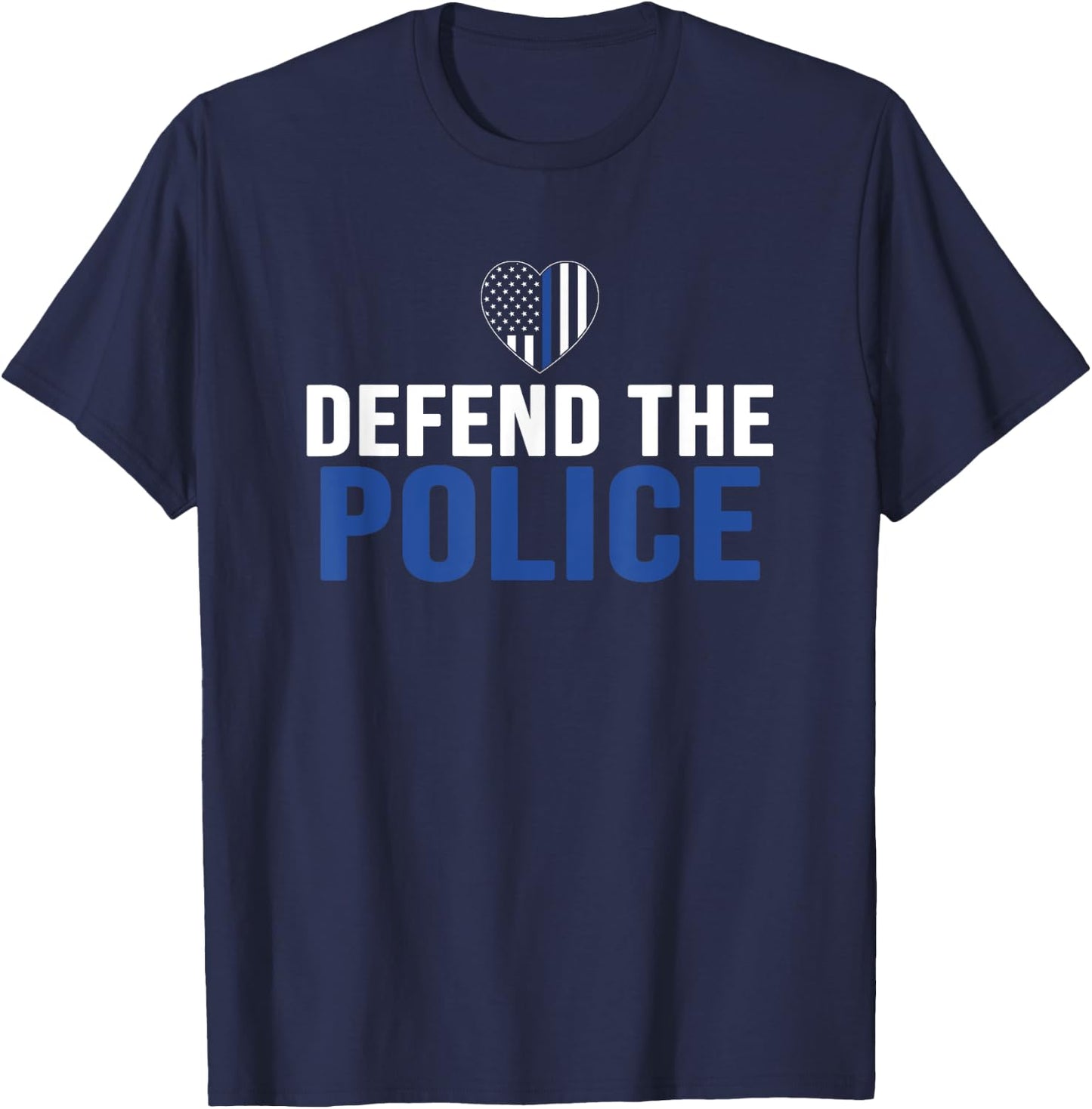 Defend The Police Defund The Media Backs Blue Line USA Flag T-Shirt - T-Shirt | Navy