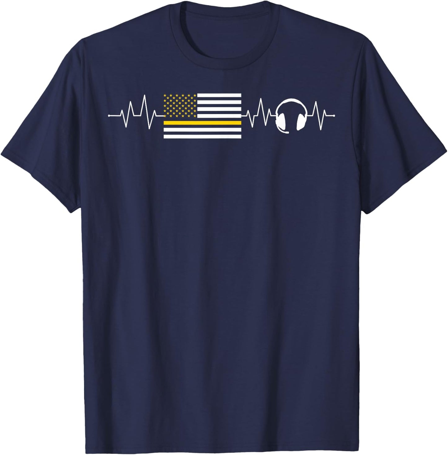 Heartbeat 911 Dispatcher Thin Yellow Line Emergency US Flag T-Shirt - T-Shirt | Navy
