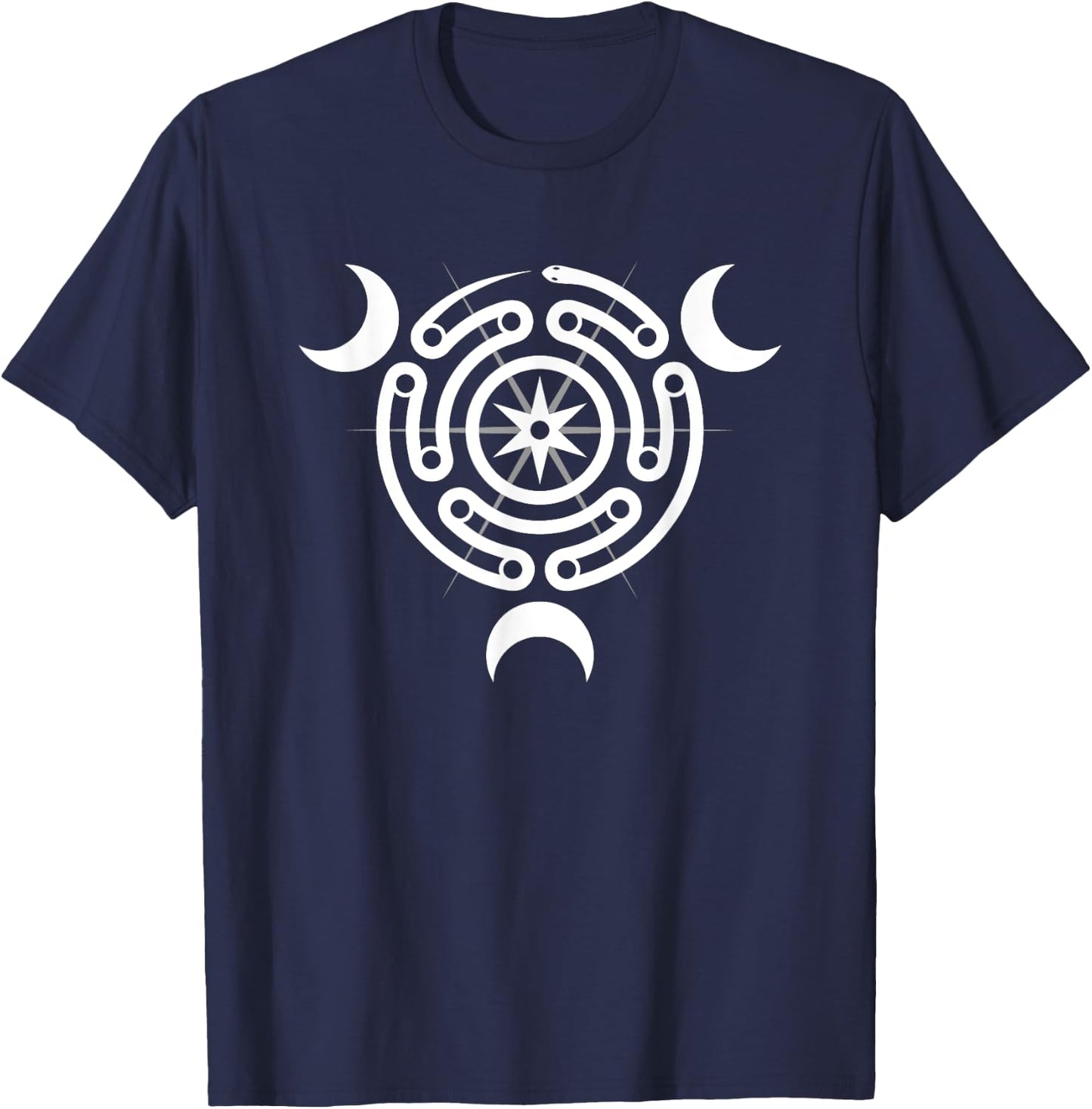 Hecate's Wheel Moon Goddess Serpent Labyrinth with 3 Moons T-Shirt - T-Shirt | Navy