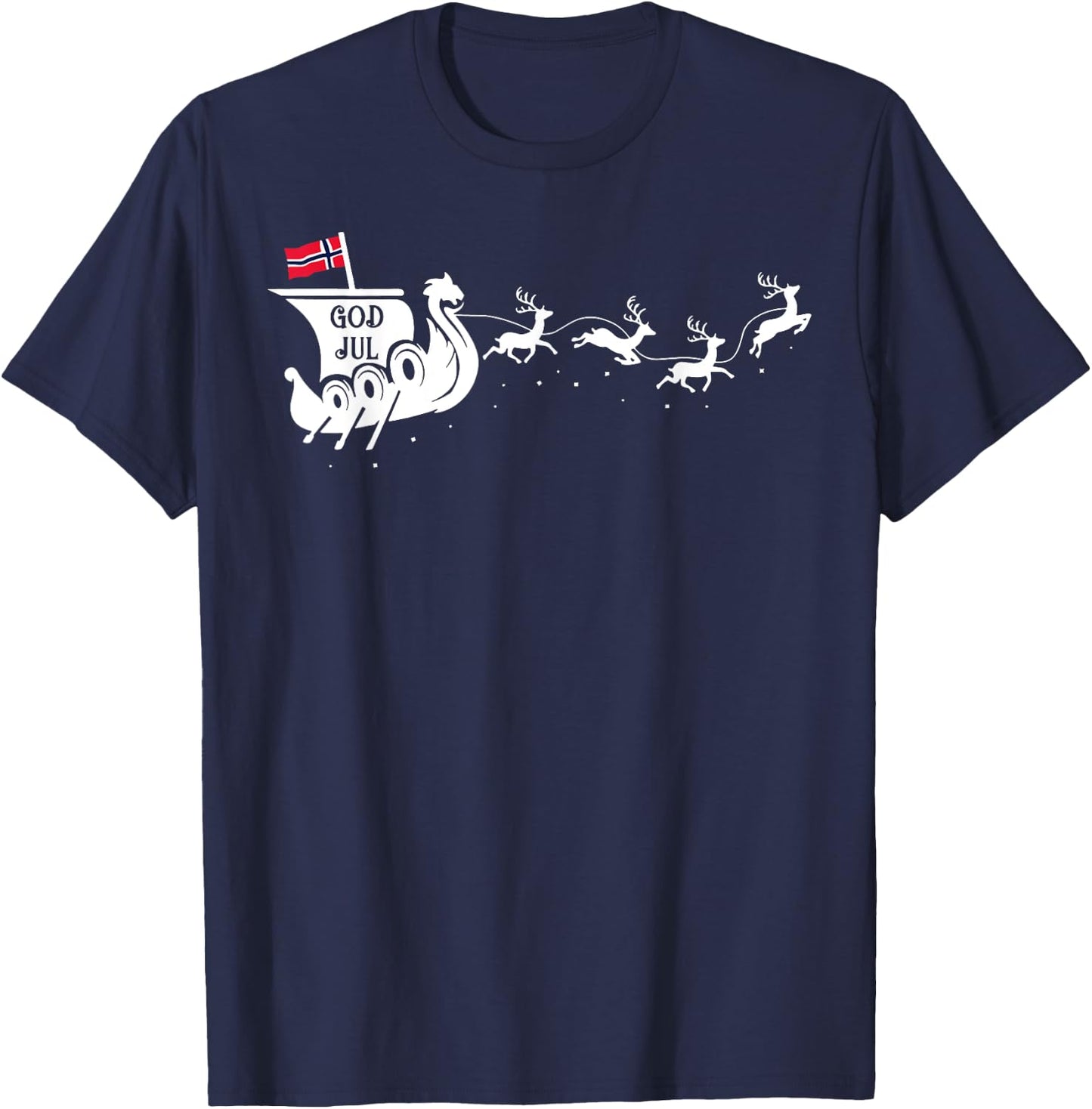God Jul Viking Ship Sleigh T-Shirt - T-Shirt | Navy