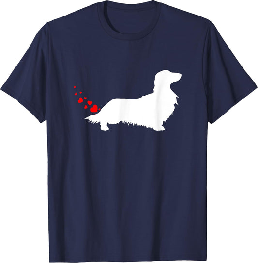 Love Dog Farts Apparel Corp. Valentines Day Long Haired Dachshund Owner Heart Farts Gift T-Shirt - T-Shirt | Navy